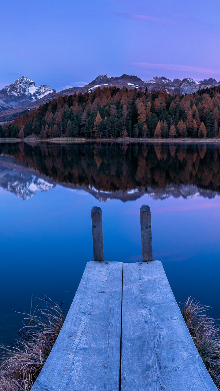 Обои отражение, озеро Стаз, Озеро Силс, Сен-Мориц, гора в разрешении 720x1280