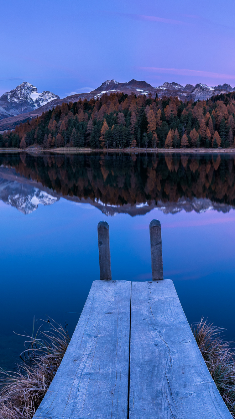 Обои отражение, озеро Стаз, Озеро Силс, Сен-Мориц, гора в разрешении 750x1334