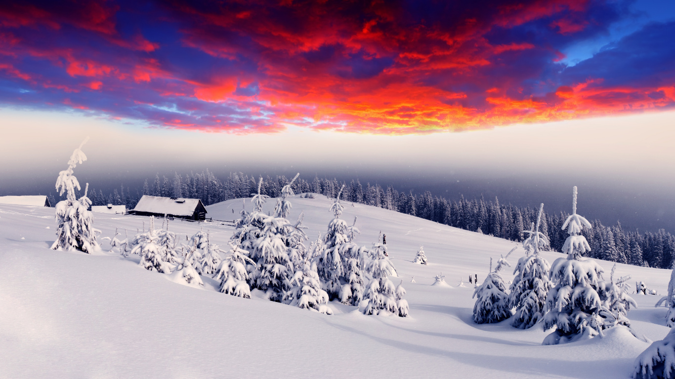 Обои снег, зима, природа, облако, замораживание в разрешении 1366x768