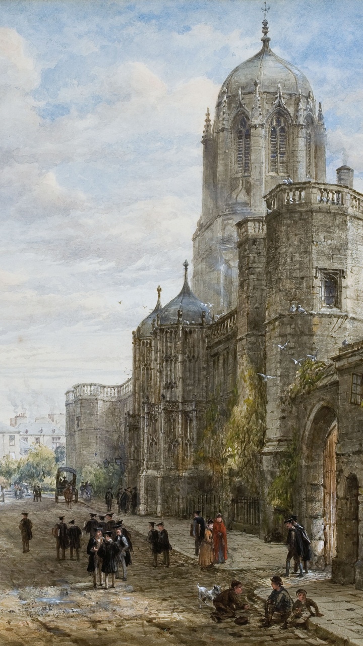 Обои живопись, акварельная живопись, здание, город, средневековая архитектура в разрешении 720x1280