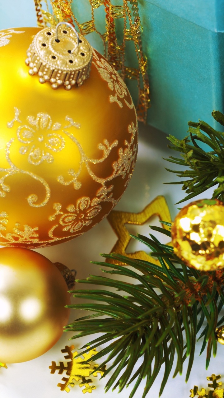 Обои Рождественский день, Новый год, рождественский орнамент, Рождественские украшения, желтый в разрешении 720x1280
