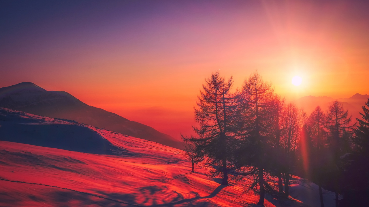 Обои природа, послесвечение, восход солнца, закат, красный цвет в разрешении 1280x720