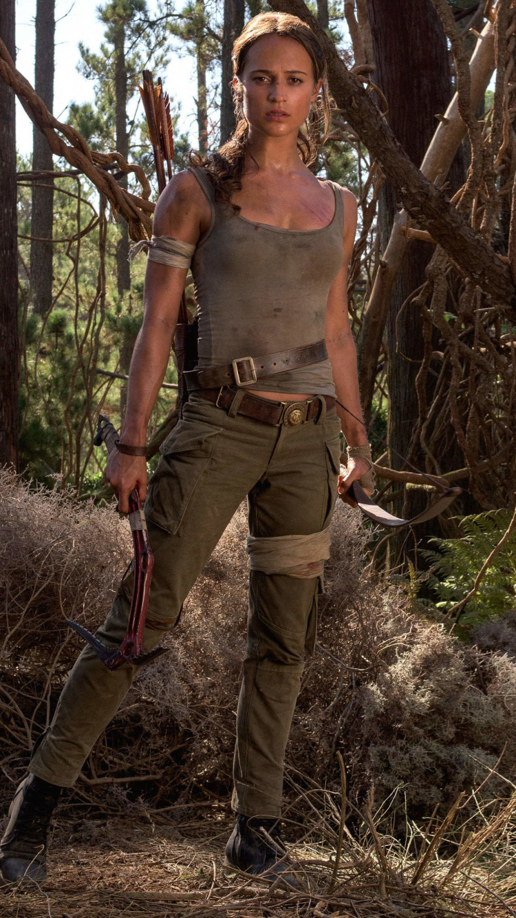 Обои рейдовик, лары крофт, перезагрузить, дерево, лесистая местность в разрешении 750x1334