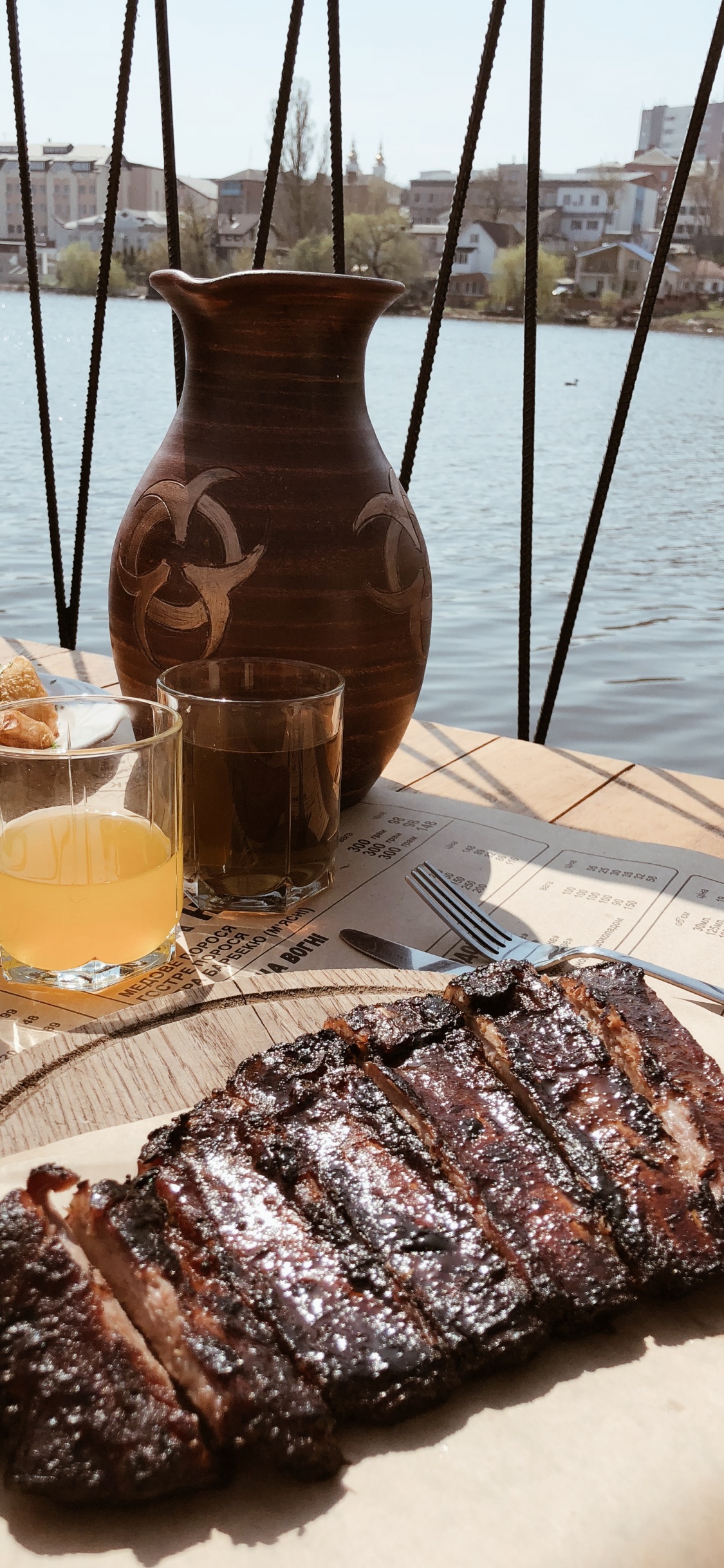 Обои бифштекс, Гриль, пища, говядина, напиток в разрешении 1125x2436