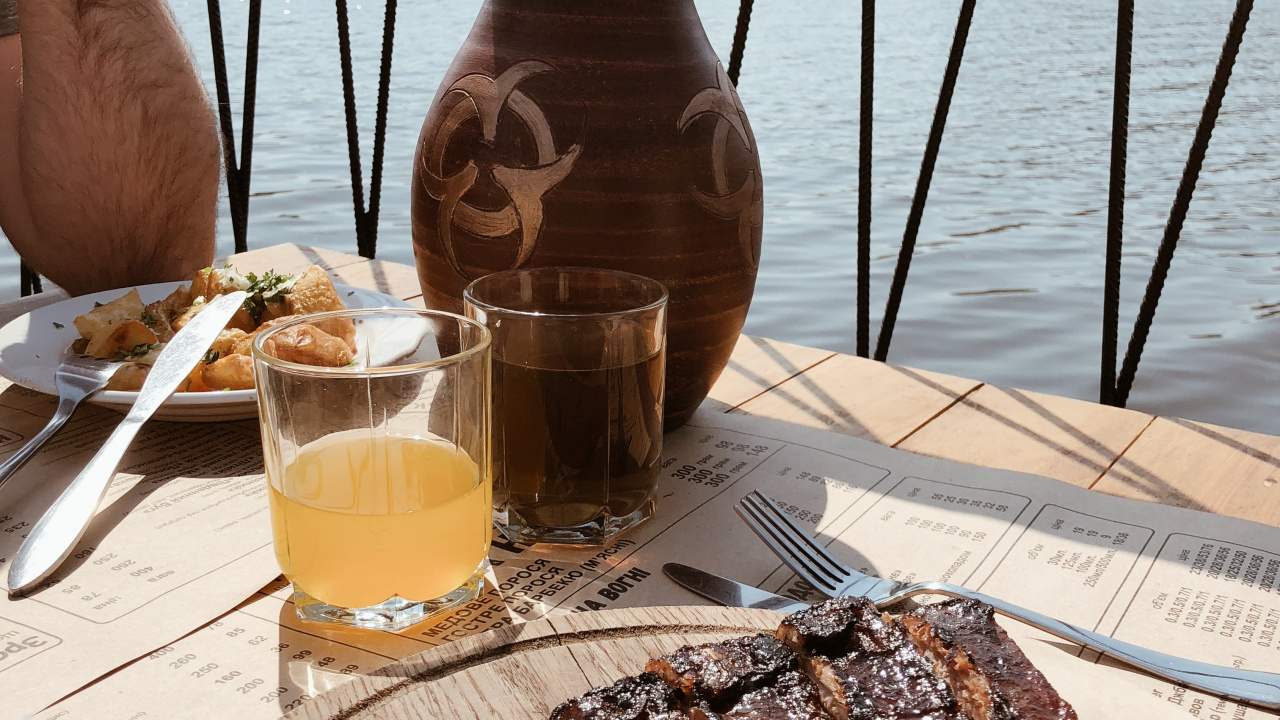 Обои бифштекс, Гриль, пища, говядина, напиток в разрешении 1280x720