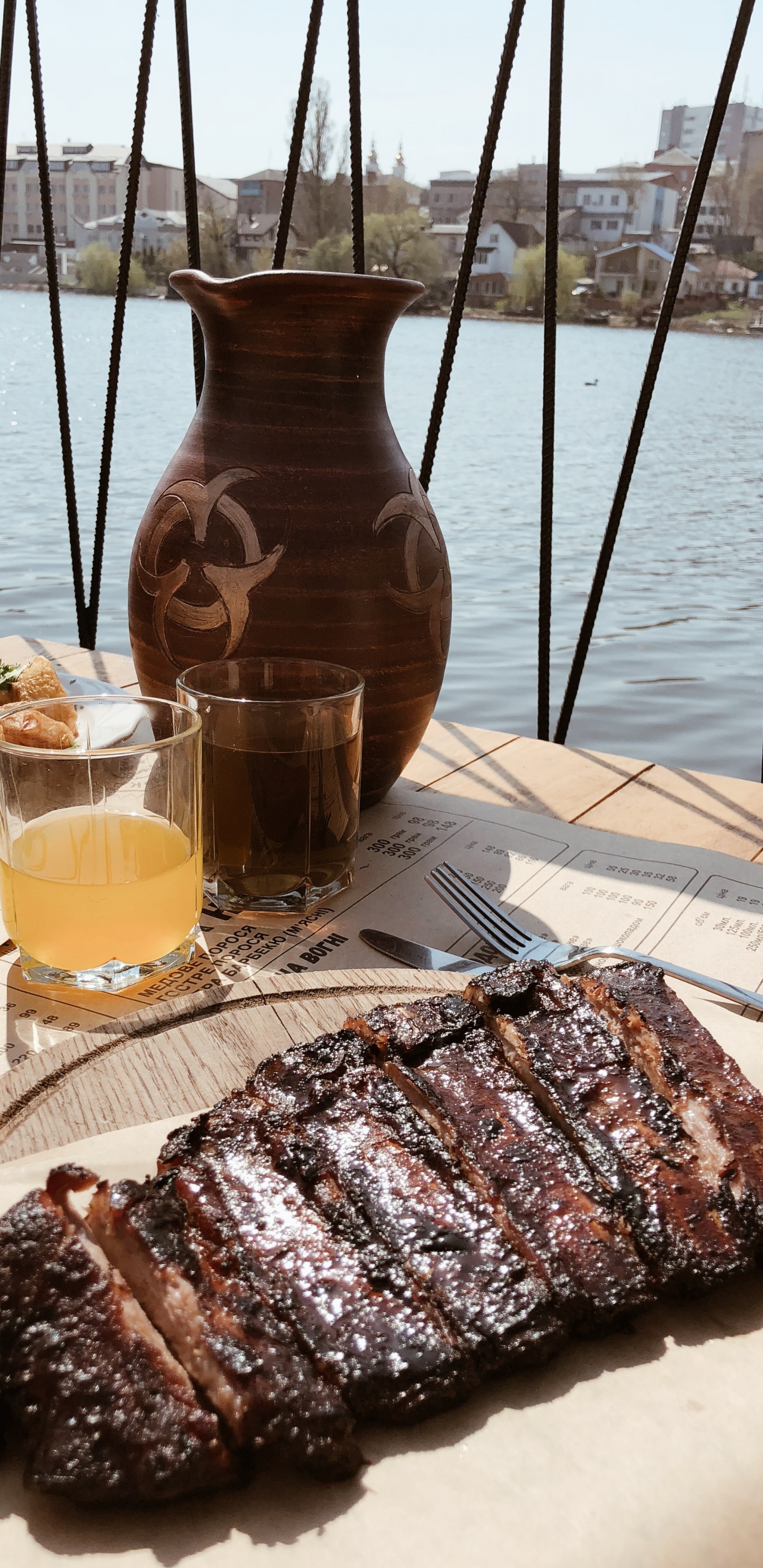 Обои бифштекс, Гриль, пища, говядина, напиток в разрешении 1440x2960