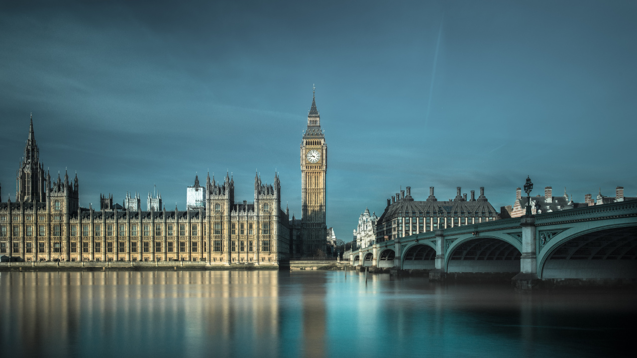 Обои здание парламента, Биг Бен, вестминстерский дворец, река темза, ориентир в разрешении 1280x720