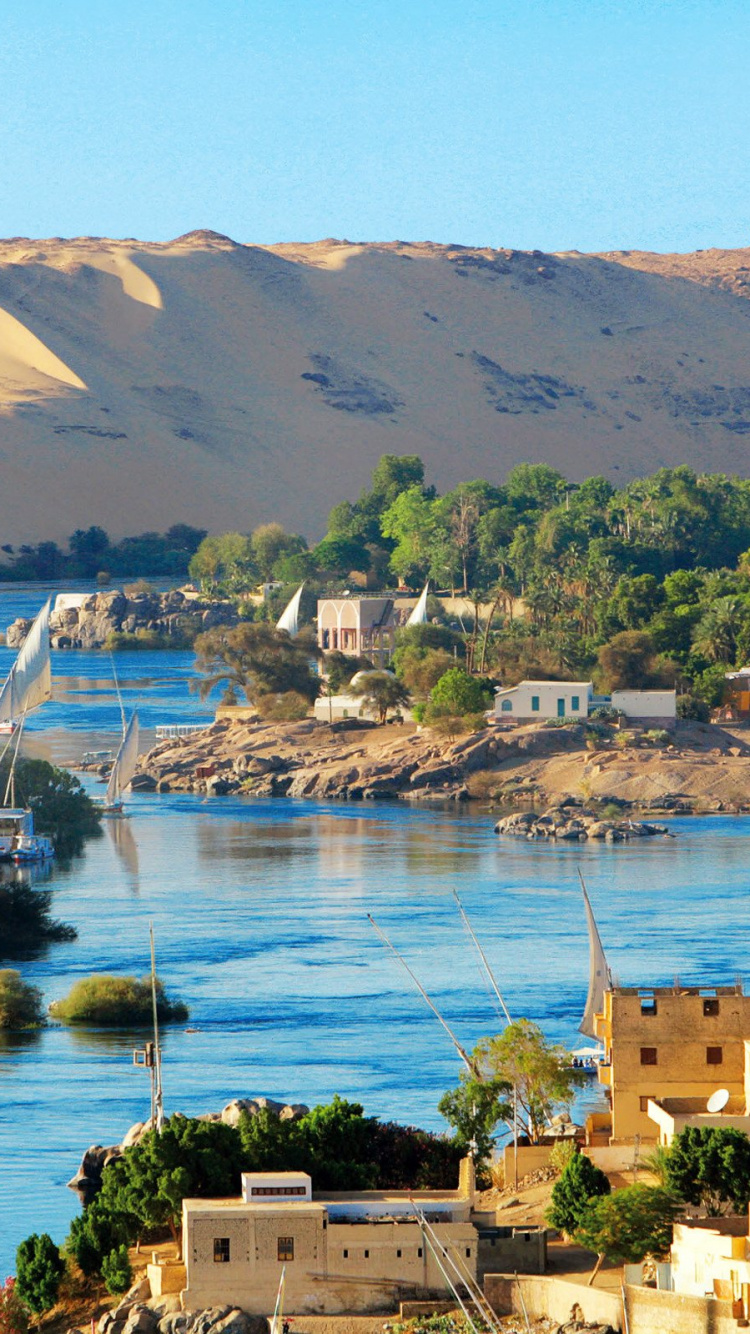 Обои Асуан, Луксор, Нил, побережье, гора в разрешении 750x1334