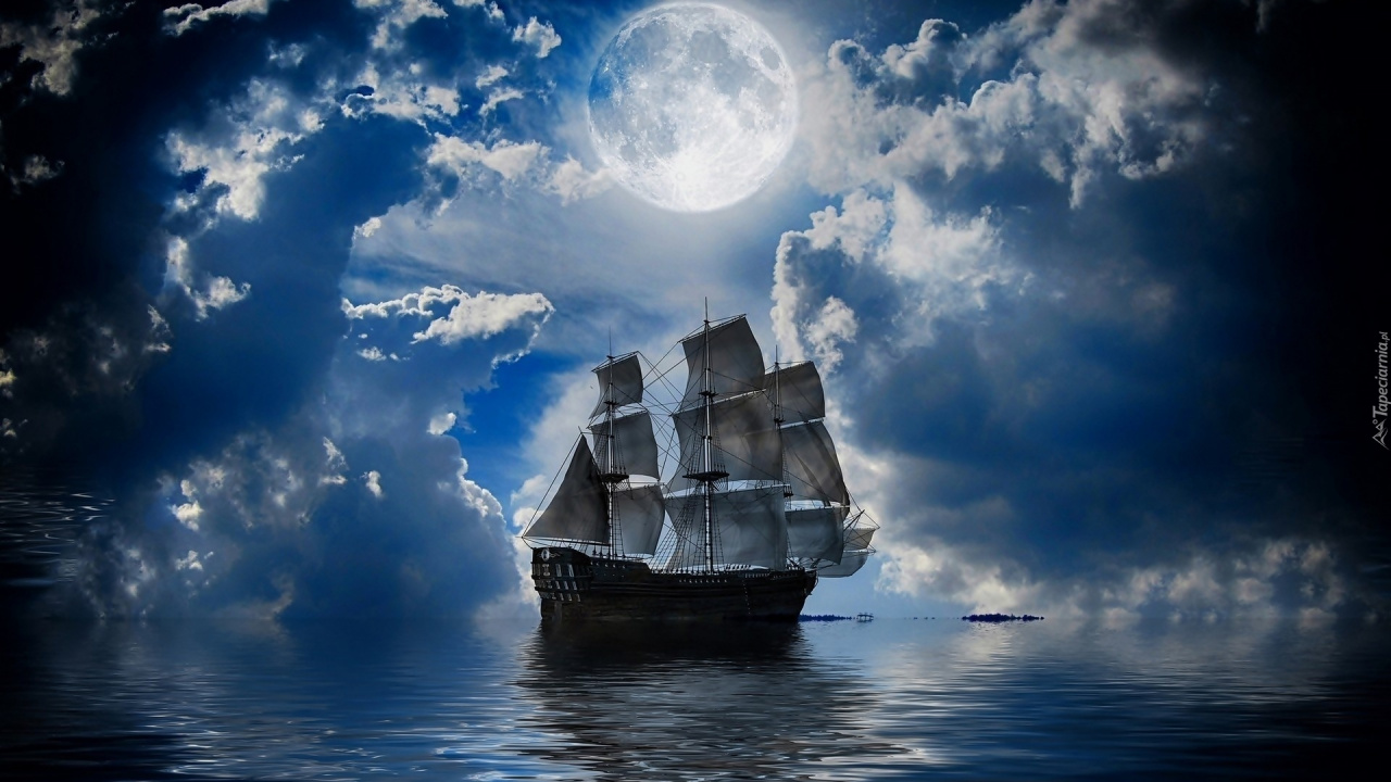 Обои корабль, живопись, парусник, лодка, спокойный в разрешении 1280x720