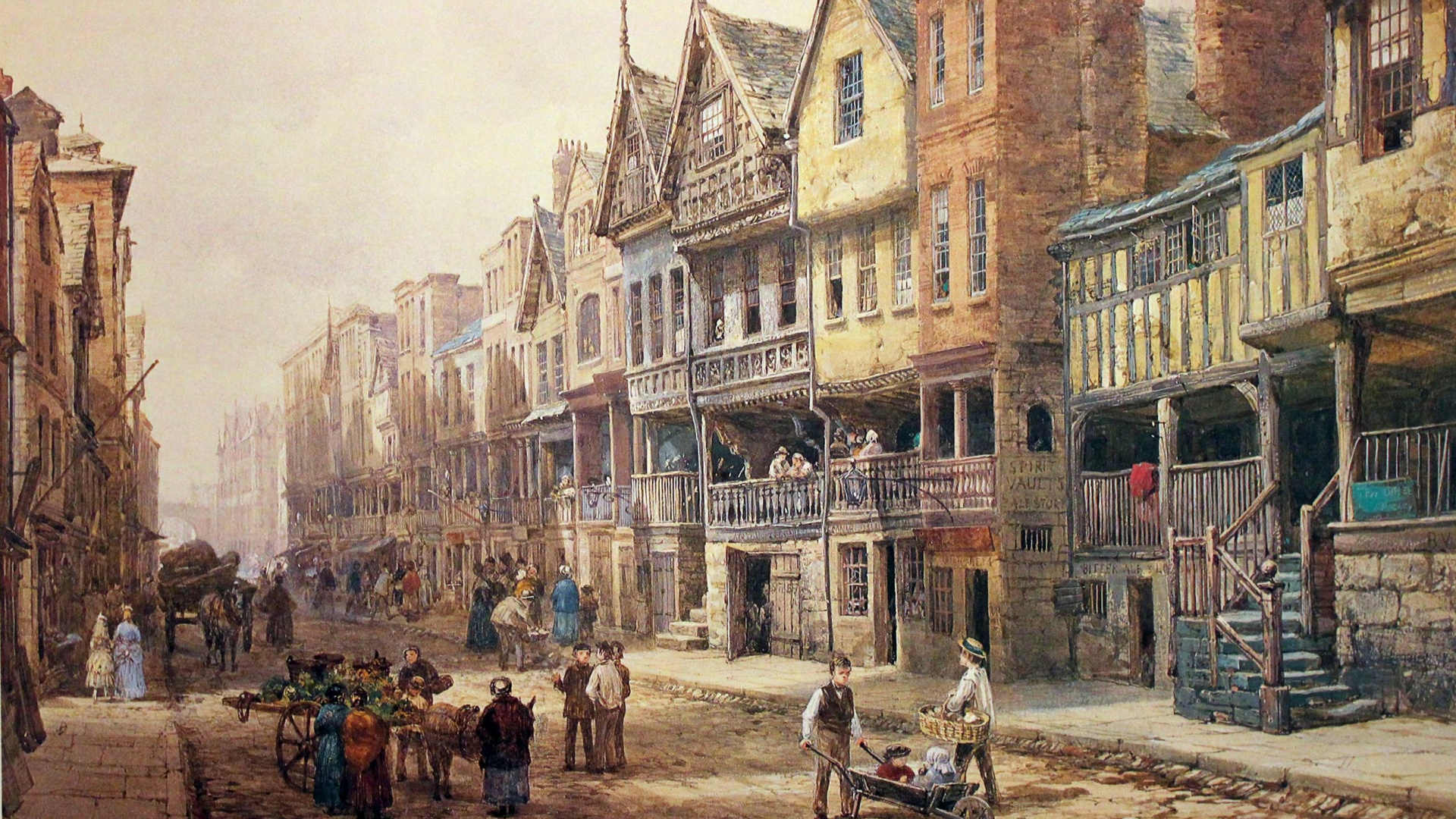 Обои акварельная живопись, живопись, художник, акварельные краски, городок в разрешении 1920x1080