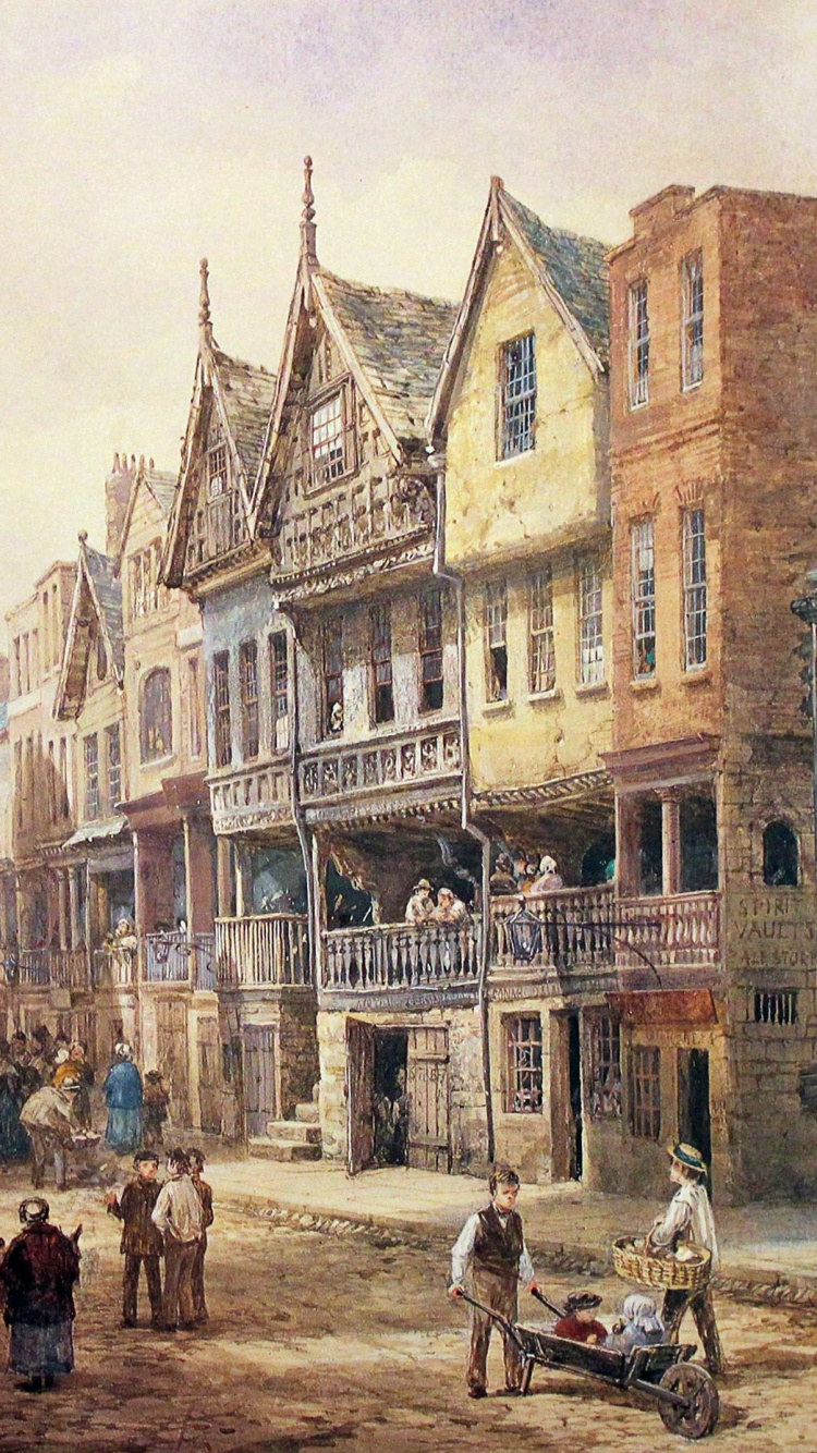 Обои акварельная живопись, живопись, художник, акварельные краски, городок в разрешении 750x1334