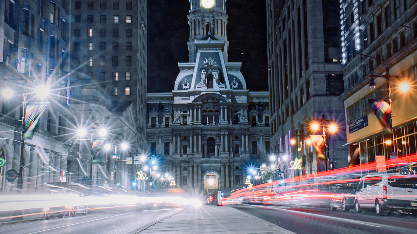 Обои мэрия, Мэрия Филадельфии, НьюЙорк, город, ориентир в разрешении 1366x768