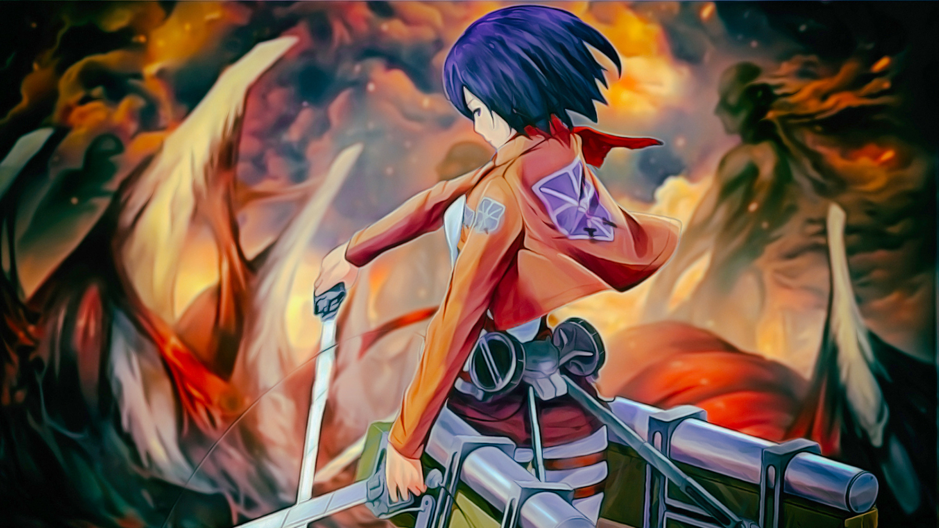 Обои Микаса Акерман, нападение на титан, аниме, иллюстрация, арт в разрешении 1920x1080