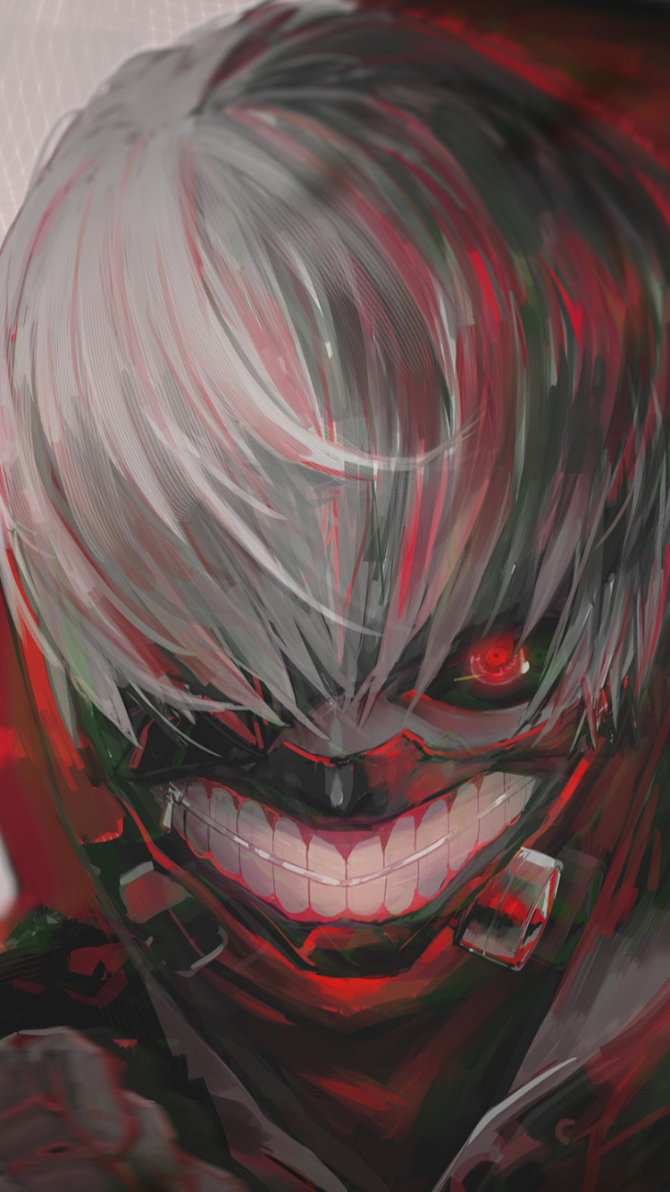 Обои Токио вурдалак, Кен kaneki, одной Кирисима, аниме, красный цвет в разрешении 750x1334
