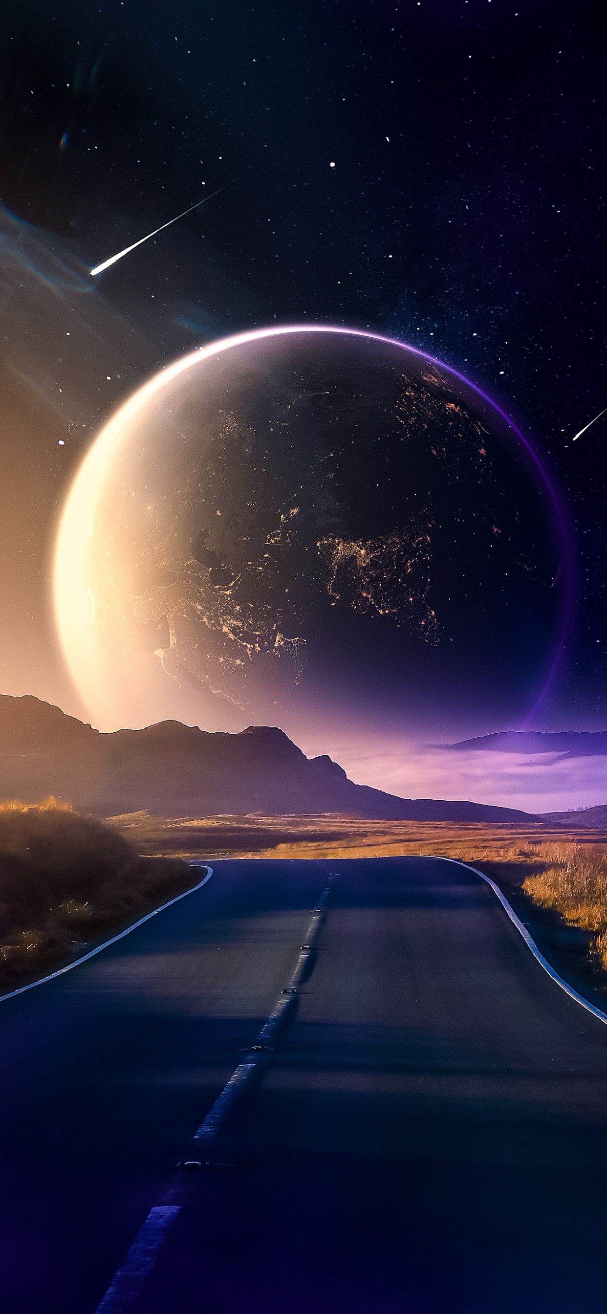 Обои луна, земля, Галактика, планета, звезда в разрешении 1242x2688