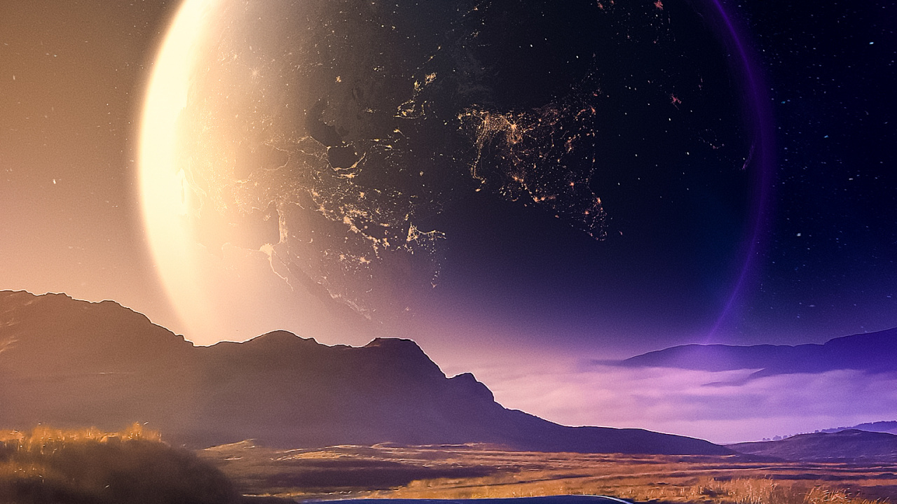 Обои луна, земля, Галактика, планета, звезда в разрешении 1280x720