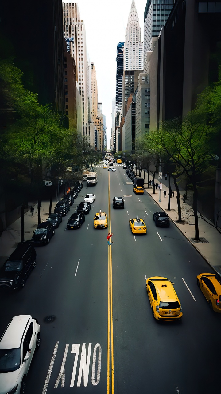 Обои городской автомобиль, легковые автомобили, здание, небоскреб, автомобильное освещение в разрешении 720x1280