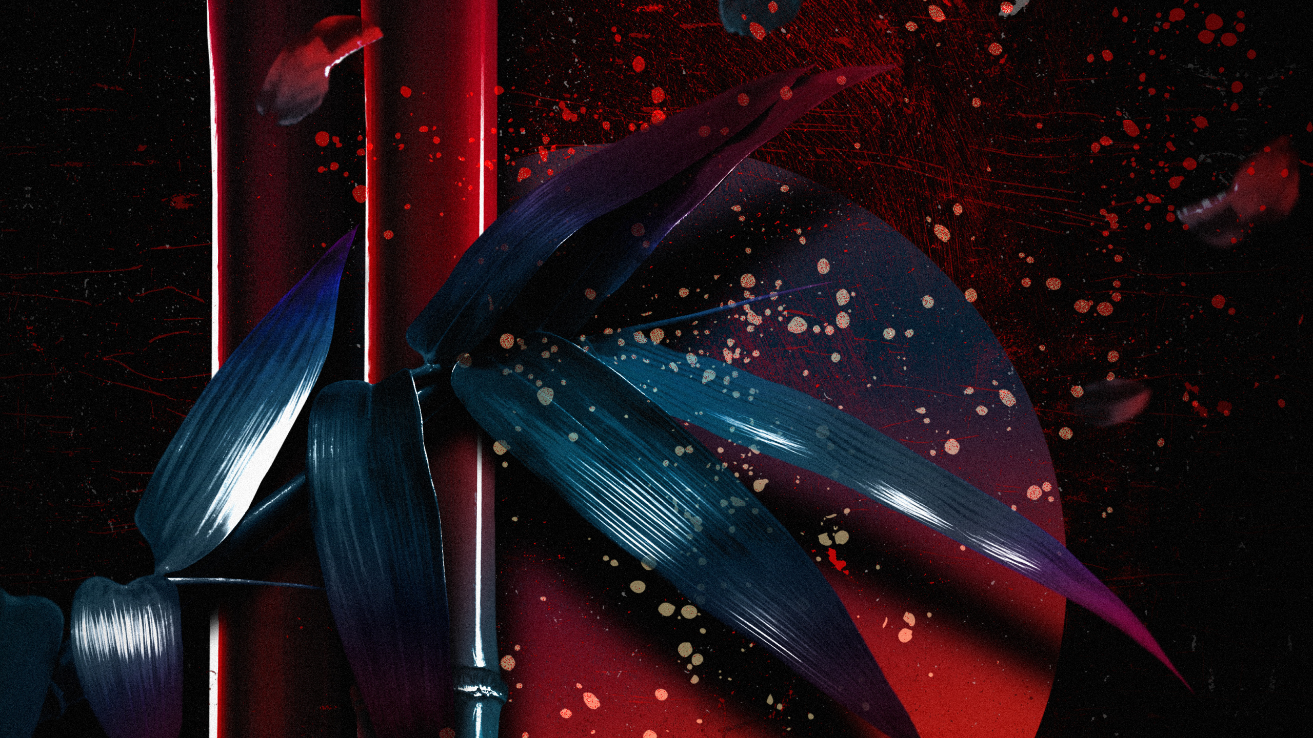 Обои темнота, жидкий, автомобильное освещение, красный цвет, дерево в разрешении 2560x1440