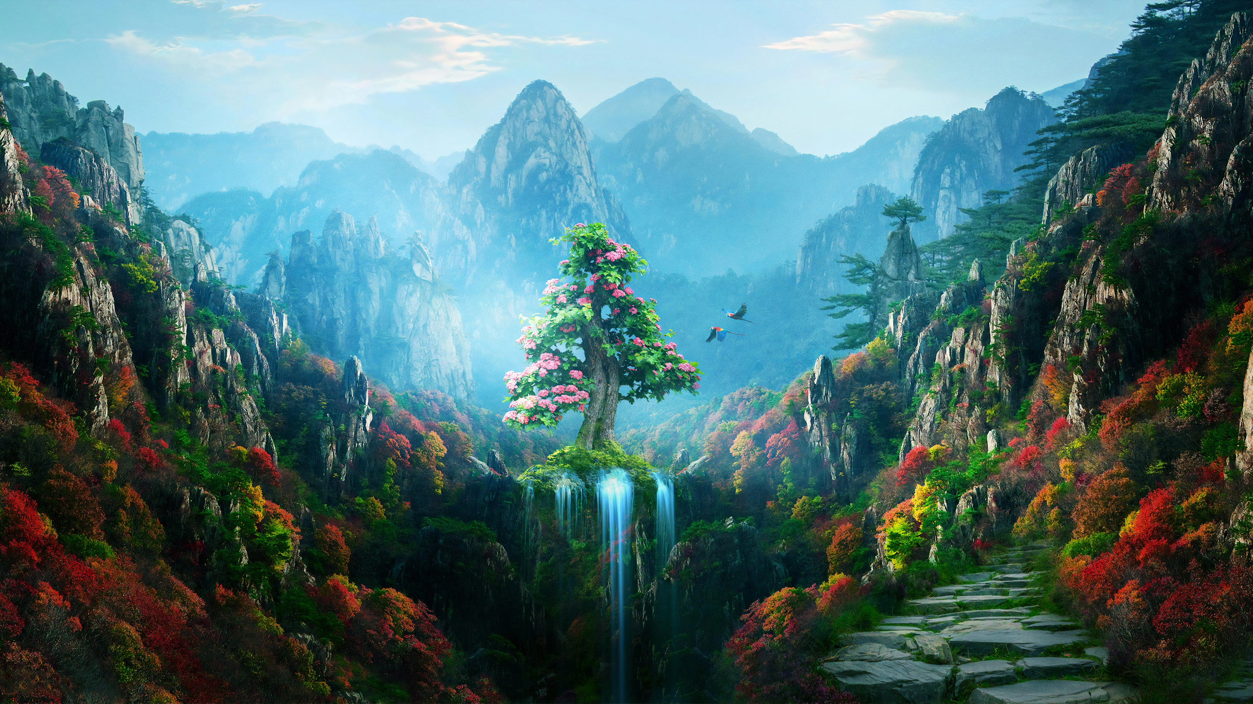 Обои природный ландшафт, природа, горный рельеф, гора, растительность в разрешении 2560x1440