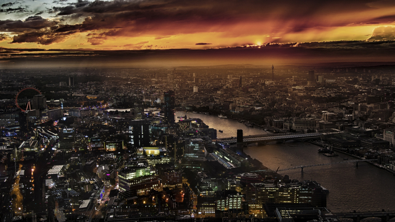 Обои река темза, осколок, городской пейзаж, закат, город в разрешении 1280x720