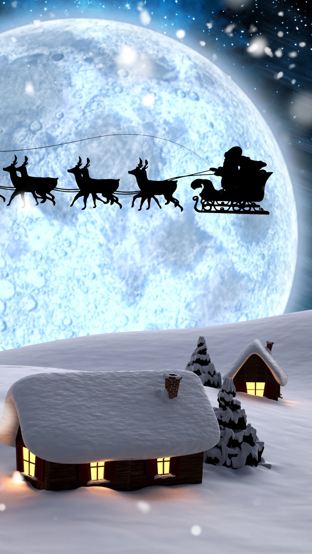 Обои Рождественский день, Санта-Клаус, ночь, зима, космос в разрешении 1080x1920