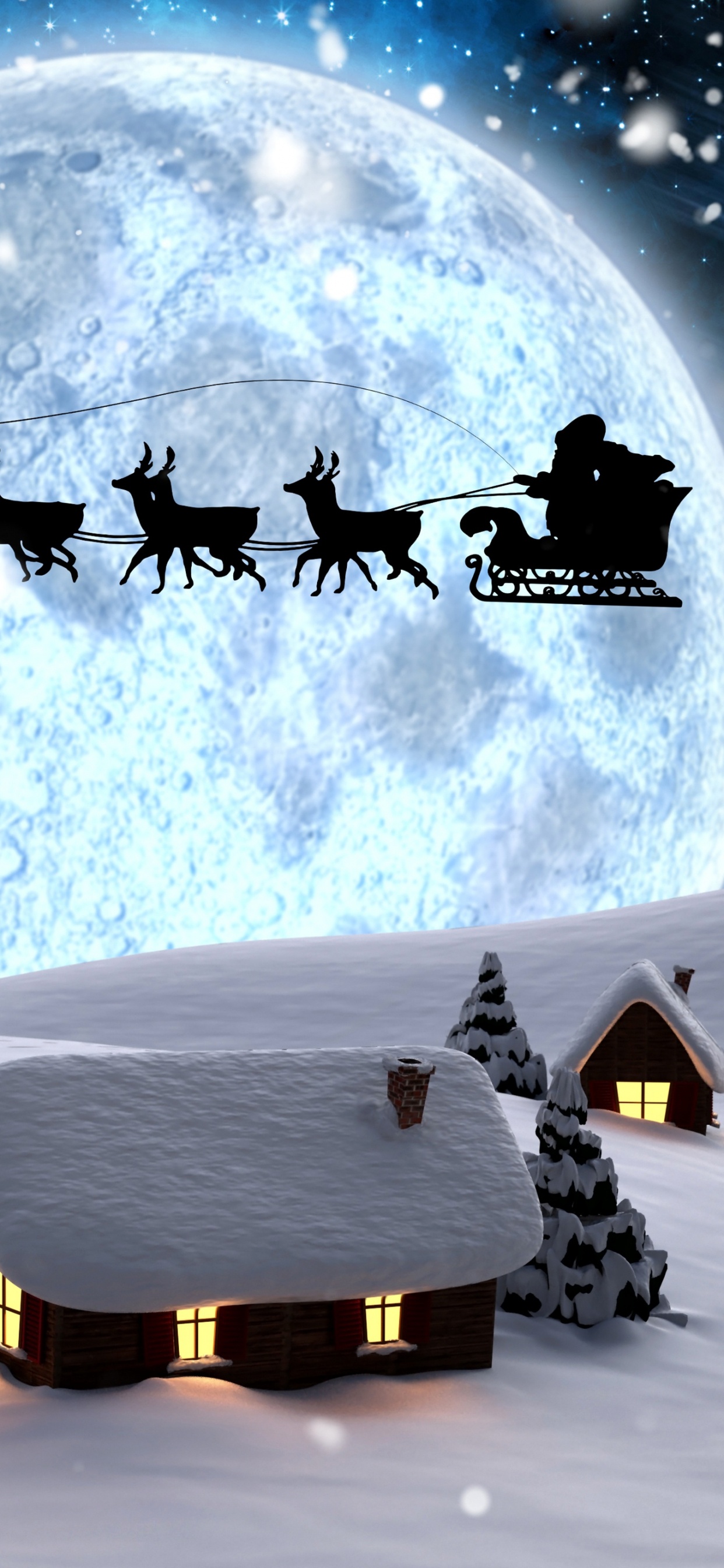 Обои Рождественский день, Санта-Клаус, ночь, зима, космос в разрешении 1242x2688