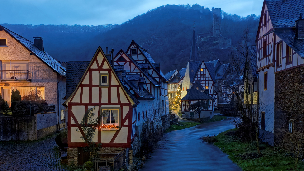 Обои городок, горная деревня, вечер, родина, утро в разрешении 1280x720