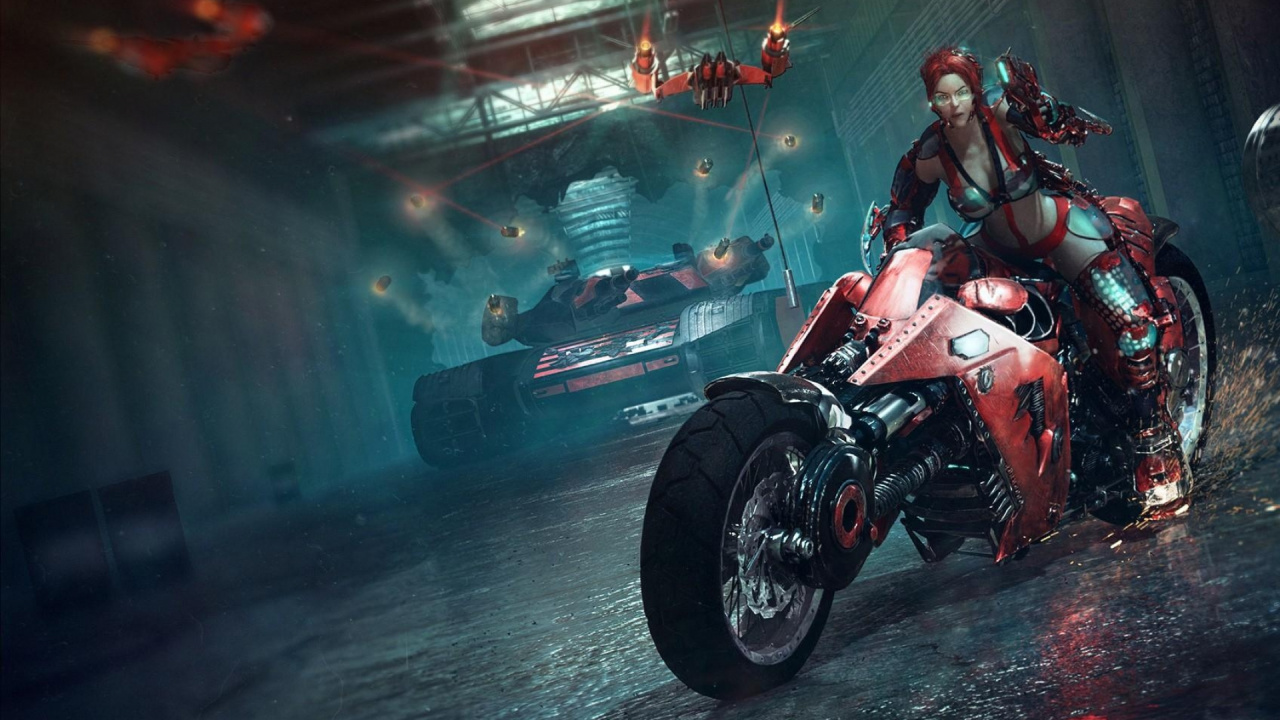 Обои Киберпанк, мотоцикл, фантастика, автомобиль, крейсер в разрешении 1280x720