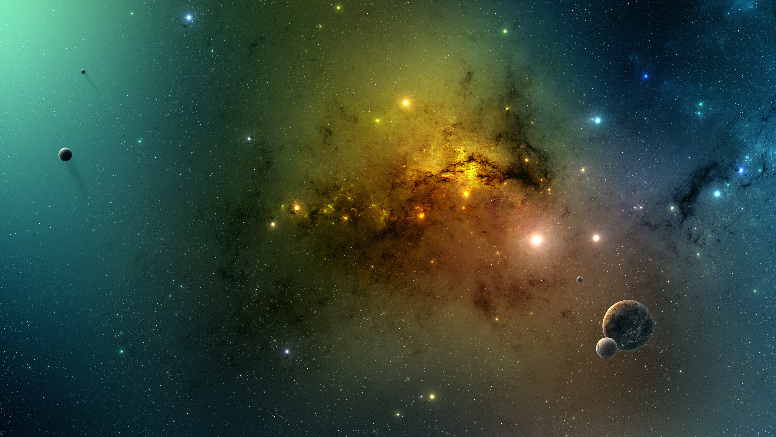 Обои космическое пространство, туманность, Галактика, вода, монахиня в разрешении 2560x1440