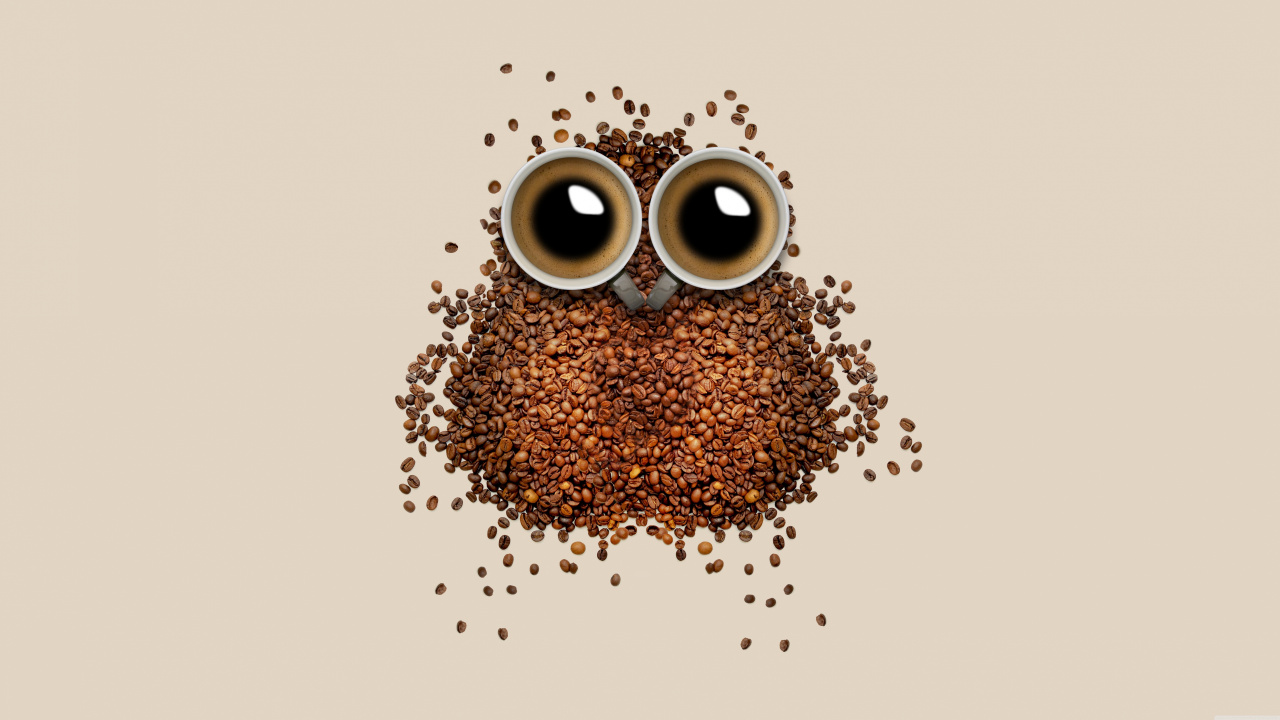 Обои кофе, кофейное зерно, сова, иллюстрация, птица в разрешении 1280x720