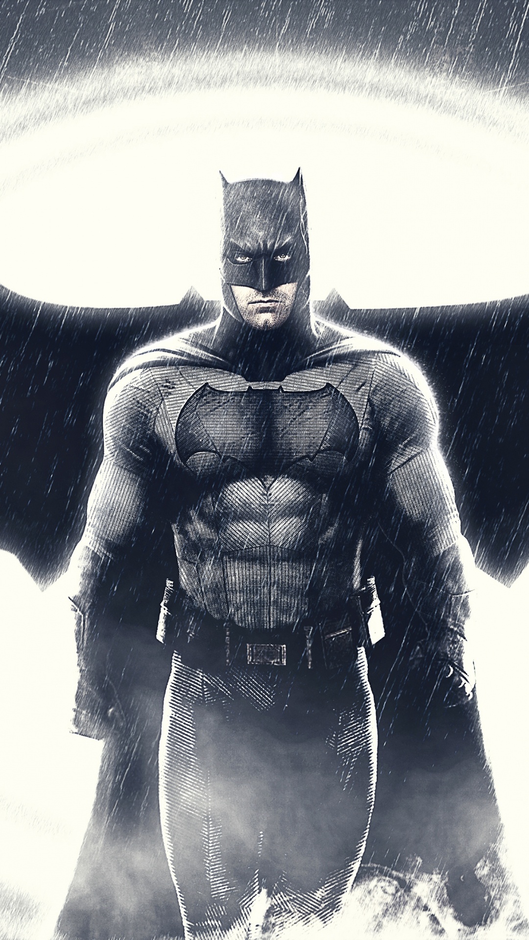 Обои Бэтмен, супергерой, Лига справедливости, иллюстрация, черный и белый в разрешении 1080x1920