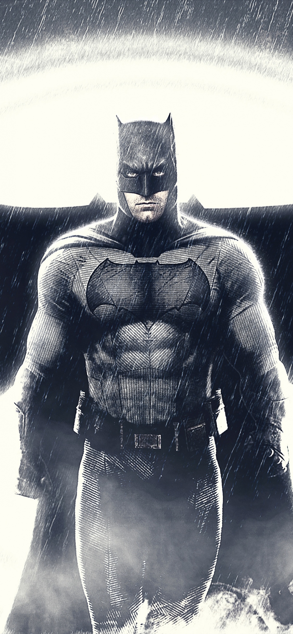 Обои Бэтмен, супергерой, Лига справедливости, иллюстрация, черный и белый в разрешении 1125x2436