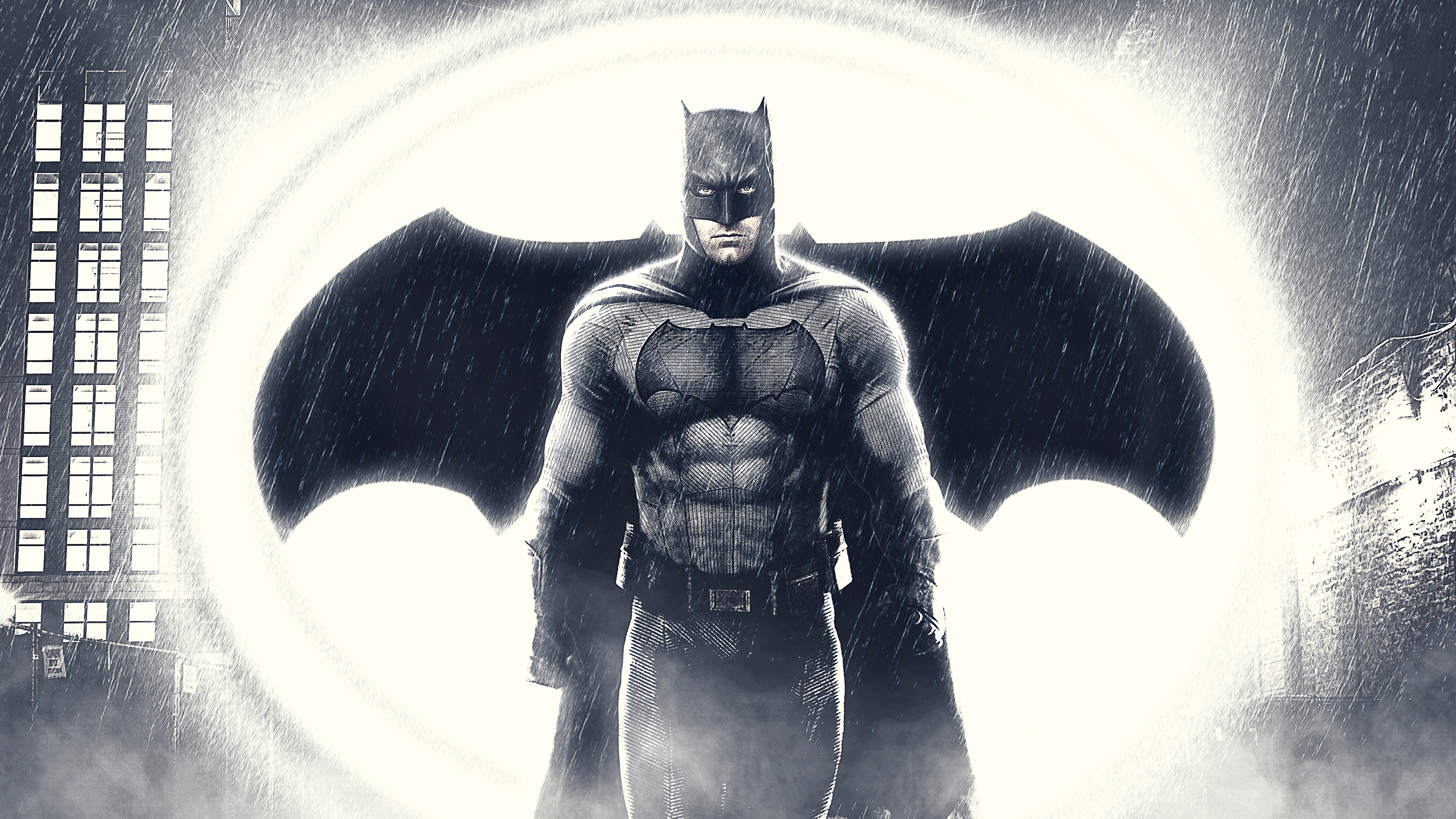 Обои Бэтмен, супергерой, Лига справедливости, иллюстрация, черный и белый в разрешении 3840x2160