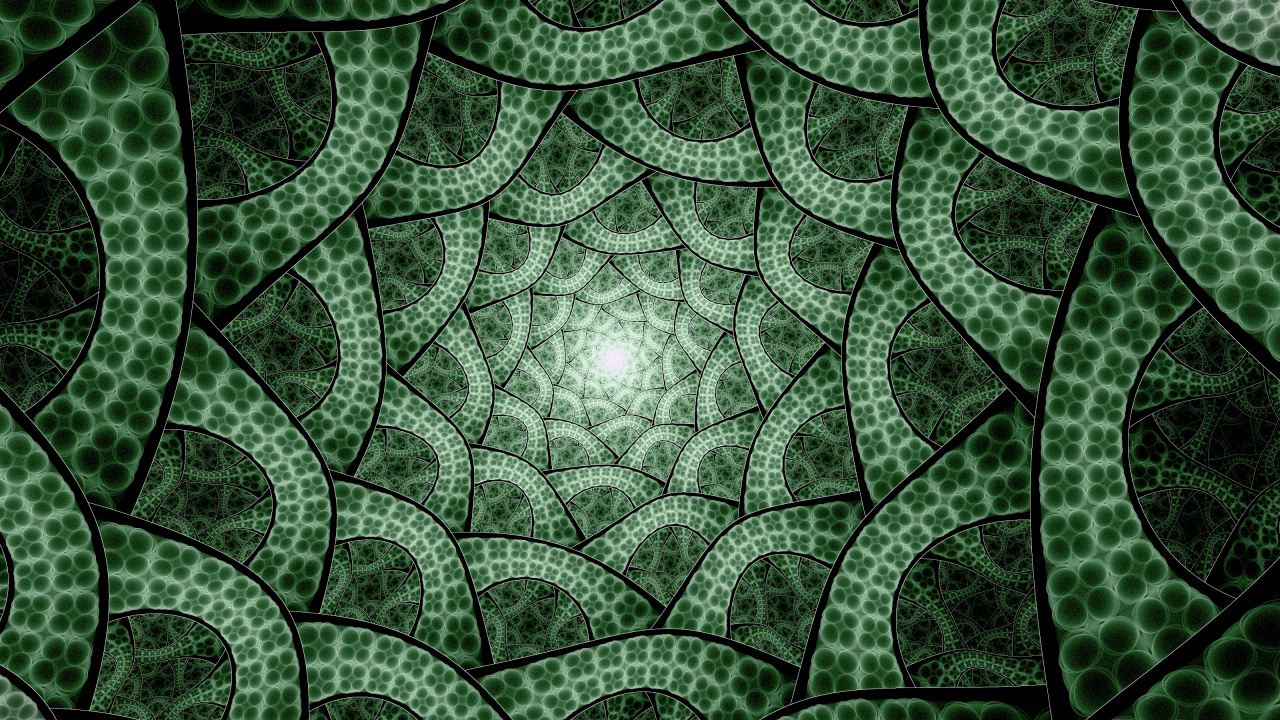 Обои фрактал, фрактальное искусство, узор, зеленый, лист в разрешении 1280x720