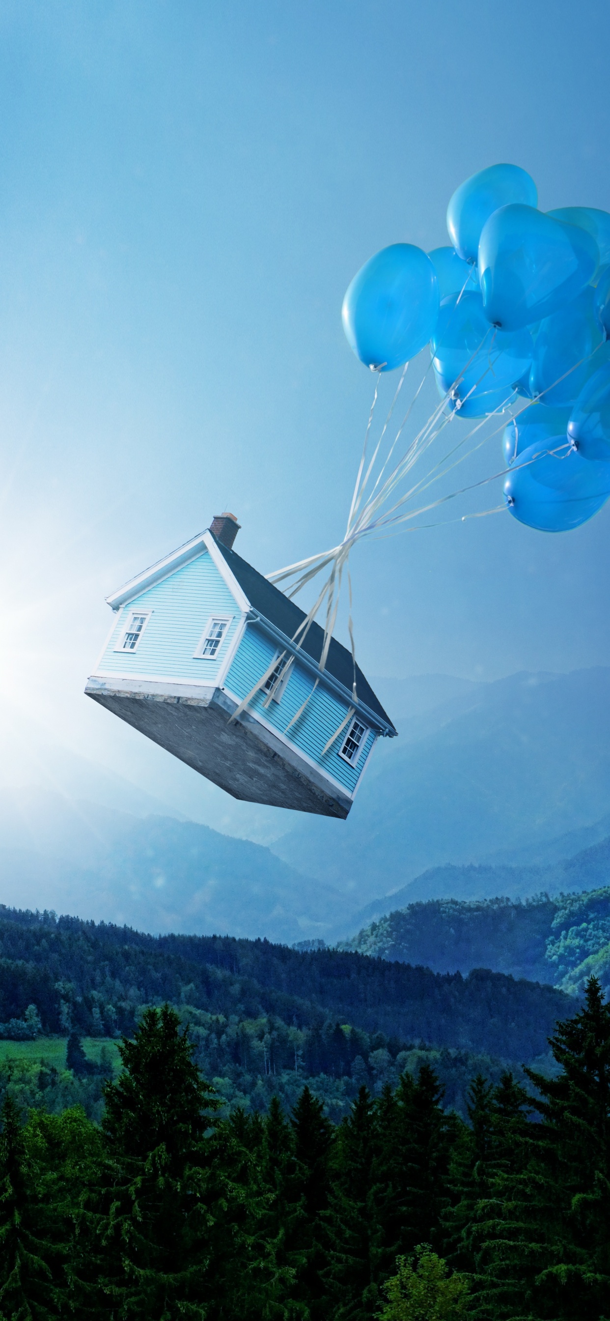 Обои горная станция, воздушный шар, облако, Альпы, Хаус в разрешении 1242x2688