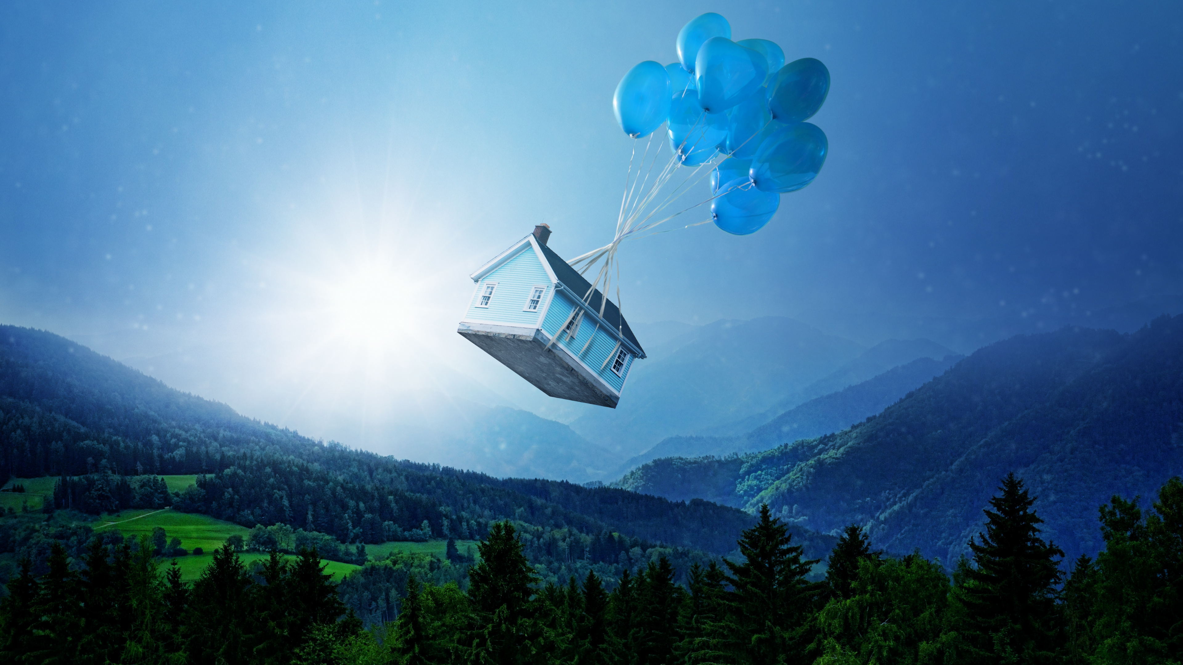 Обои горная станция, воздушный шар, облако, Альпы, Хаус в разрешении 3840x2160