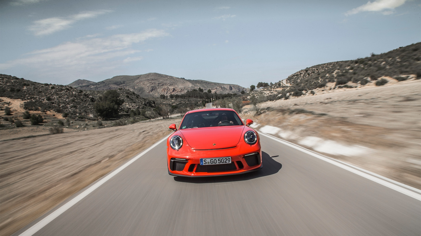 Обои Порше, авто, спорткар, Порше 911 ГТ3 2018, дорога в разрешении 1366x768