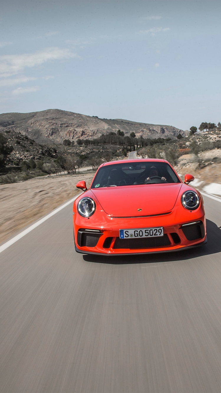 Обои Порше, авто, спорткар, Порше 911 ГТ3 2018, дорога в разрешении 750x1334