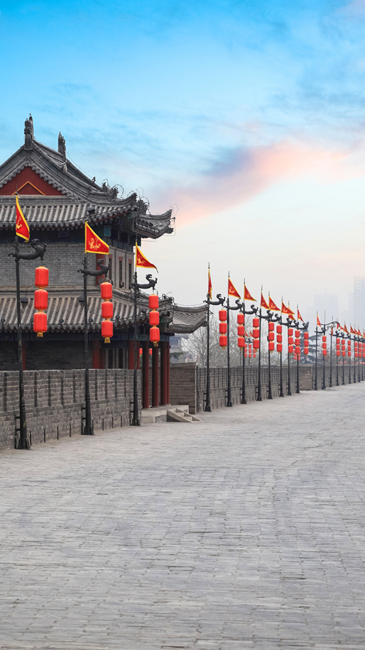 Обои китайская архитектура, ориентир, городок, достопримечательность, Сиань Китай Шелковый путь в разрешении 750x1334