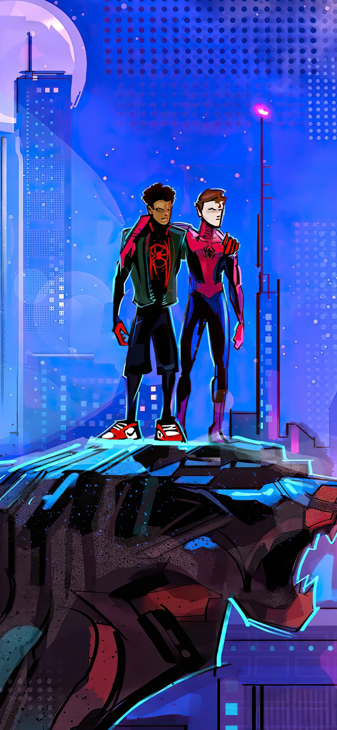 Обои забава, синий, развлечение, человек-паук, красный цвет в разрешении 1125x2436