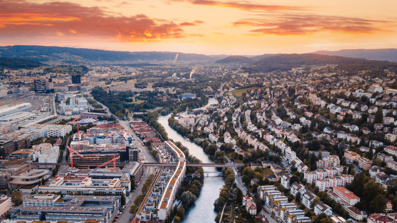 Обои небо, водный путь, городской район, городской пейзаж, вода в разрешении 1366x768