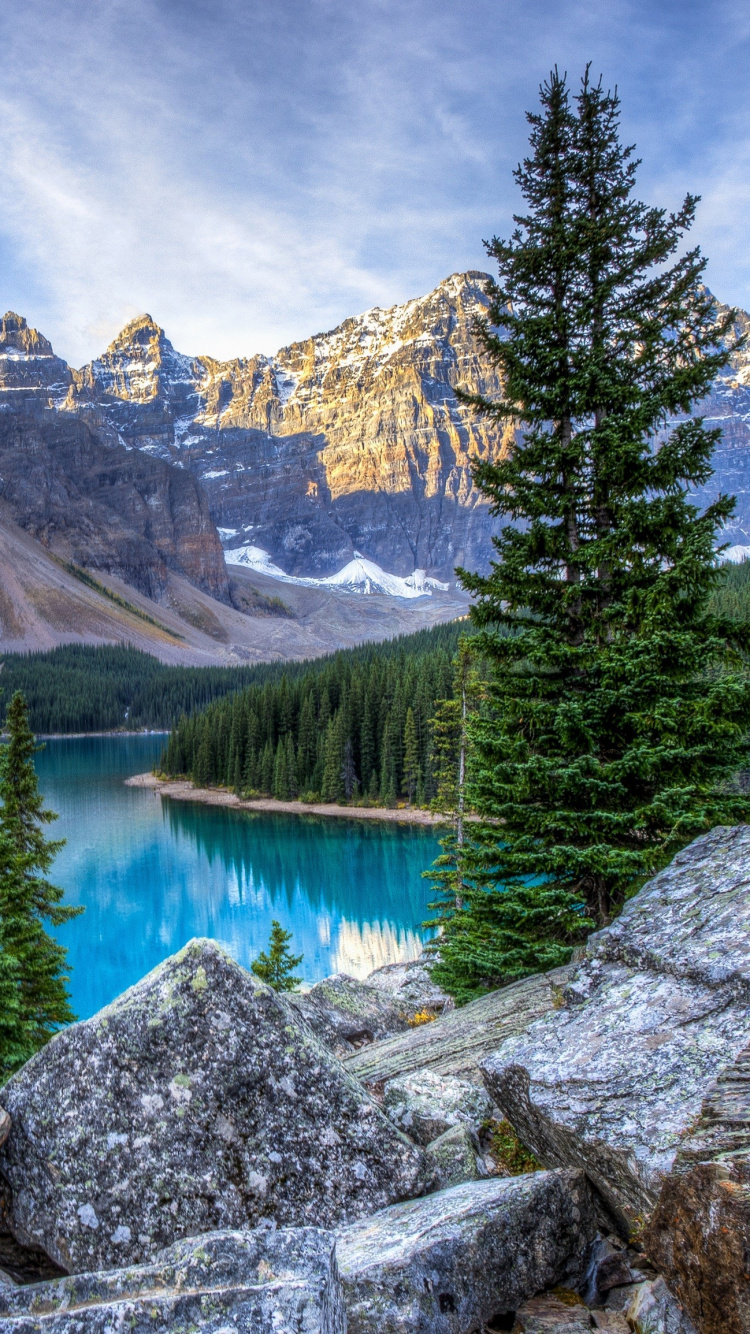 Обои моренное озеро, озеро, гора, природа, дикая местность в разрешении 750x1334