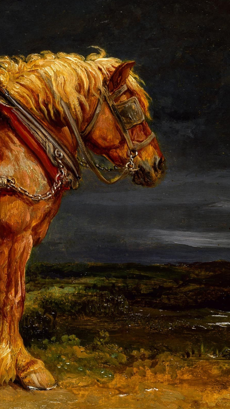 Обои живопись, грива, жеребец, кобыла, живая природа в разрешении 750x1334