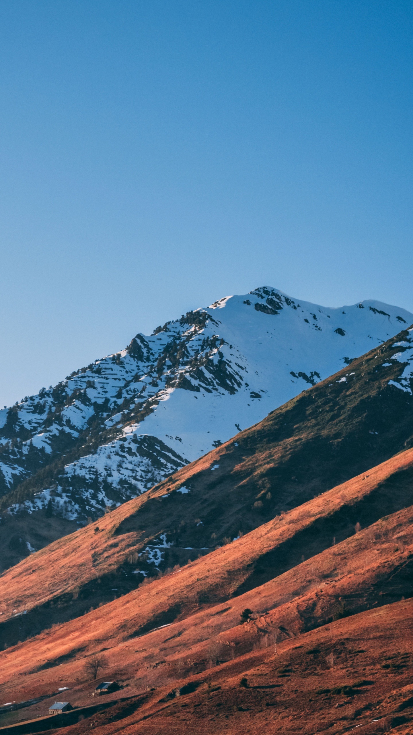 Обои снег, природа, гора, пейзаж, горный хребет в разрешении 1440x2560