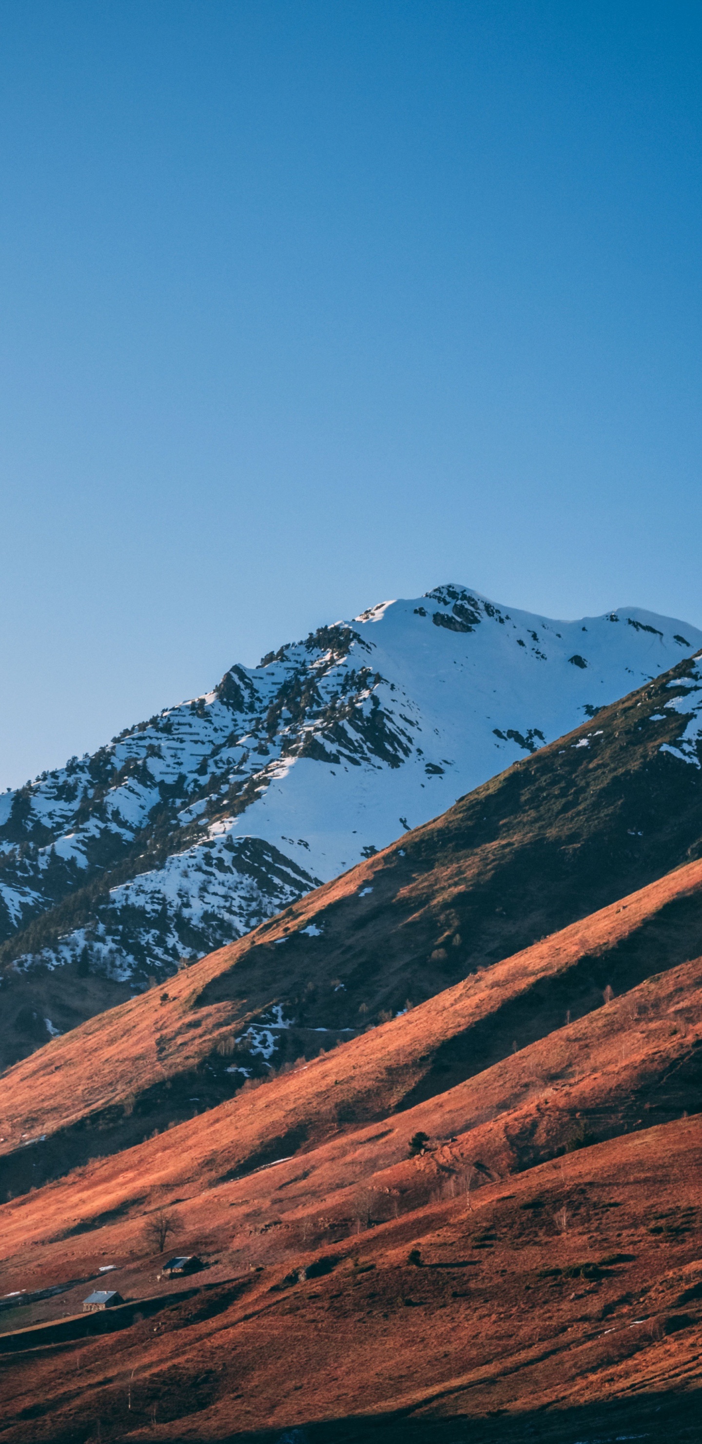 Обои снег, природа, гора, пейзаж, горный хребет в разрешении 1440x2960