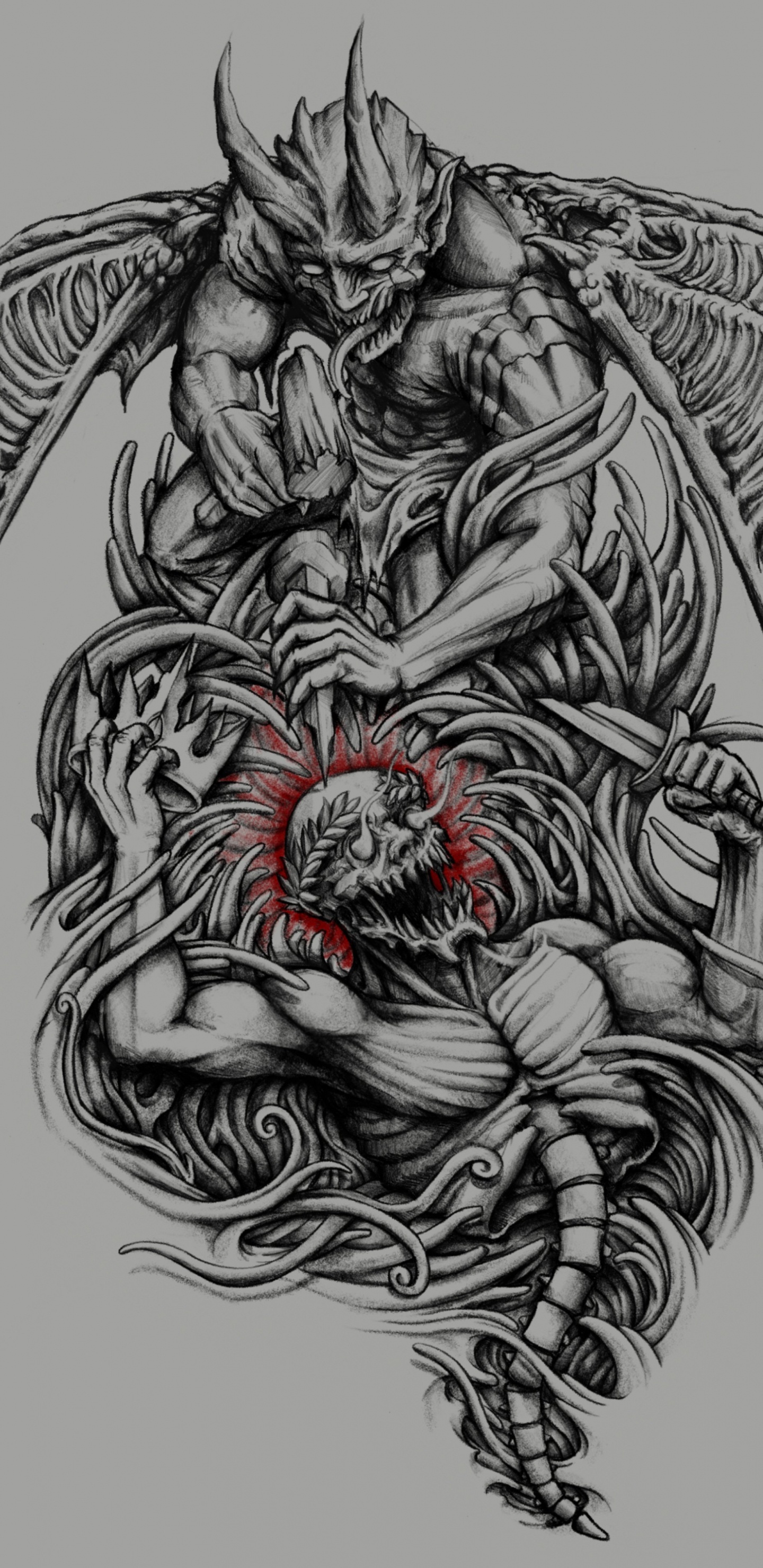 Обои мифическое существо, визуальное искусство, тигр, дизайн, жест в разрешении 1440x2960