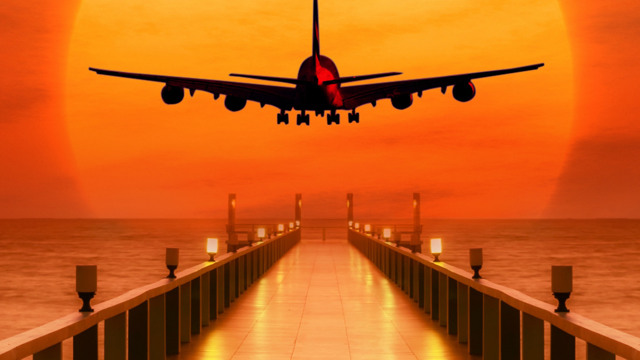 Обои самолеты, самолет, закат самолет, полет, воздушное путешествие в разрешении 1280x720