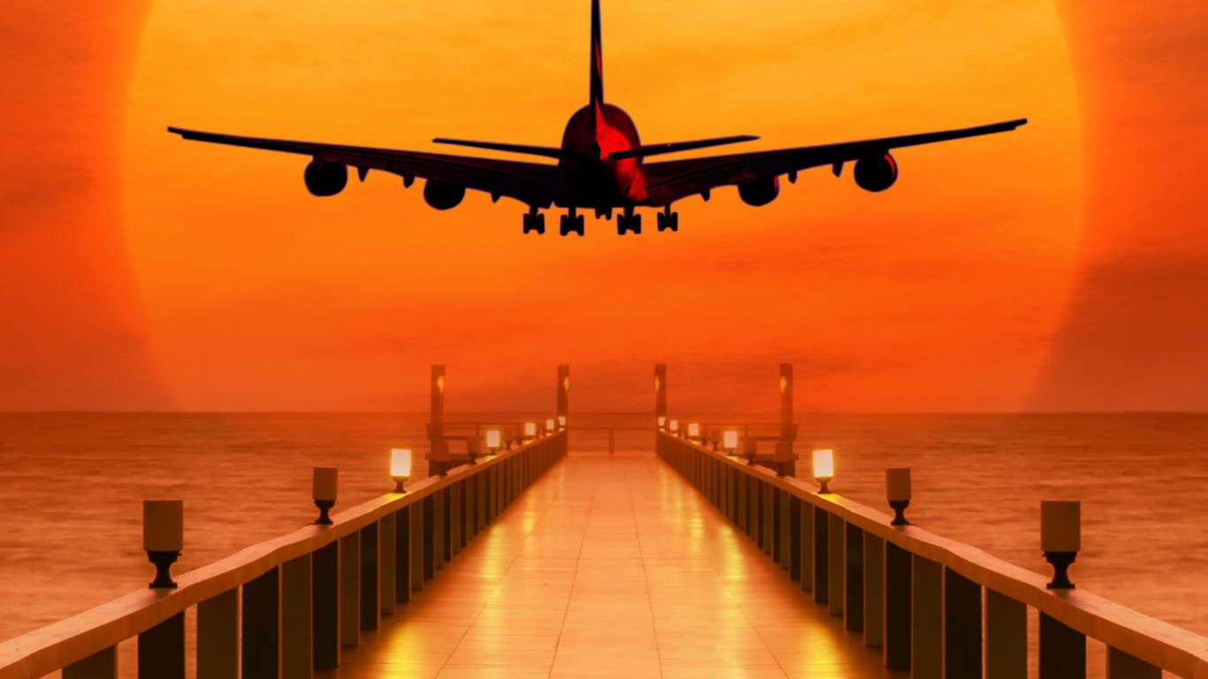 Обои самолеты, самолет, закат самолет, полет, воздушное путешествие в разрешении 1366x768