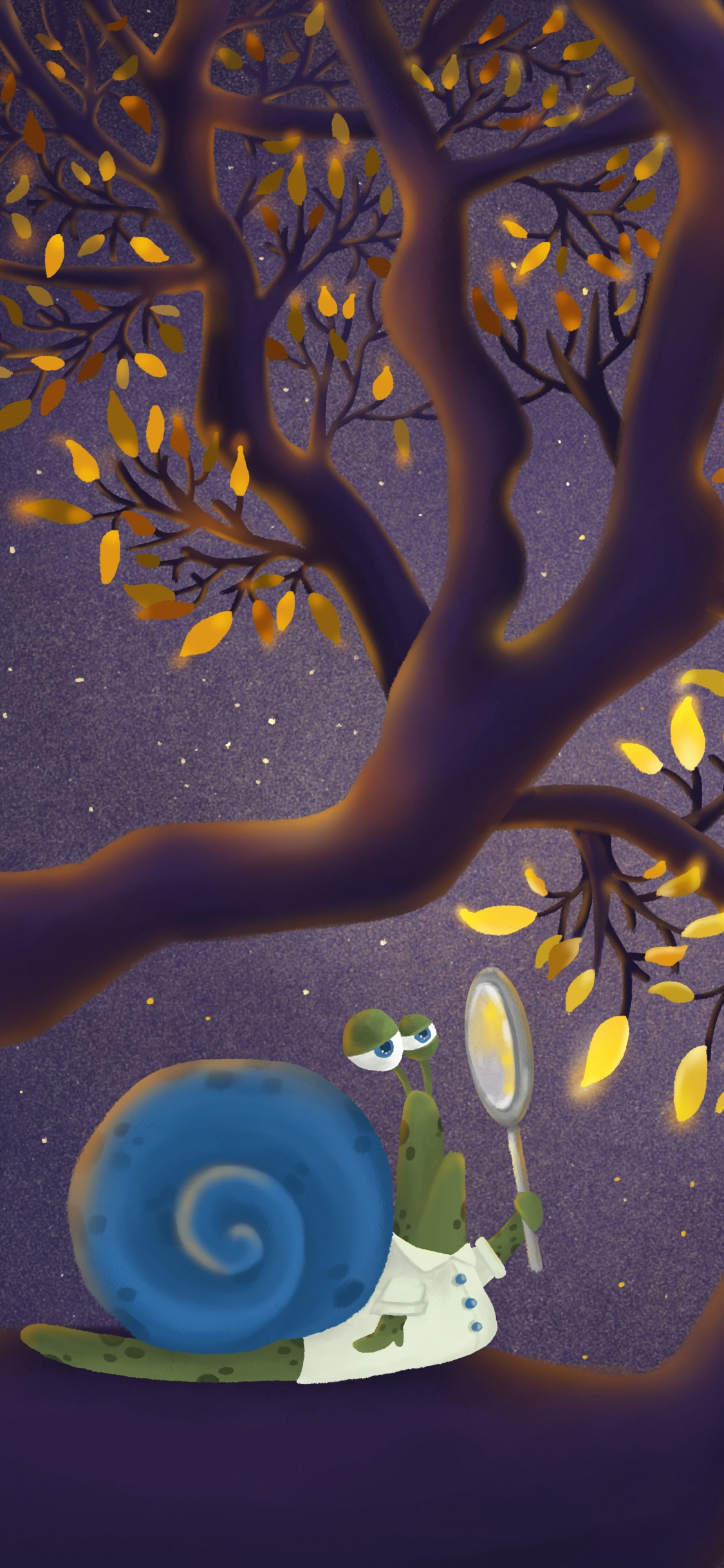 Обои ветвь, иллюстрация, дерево, синий, лист в разрешении 1125x2436