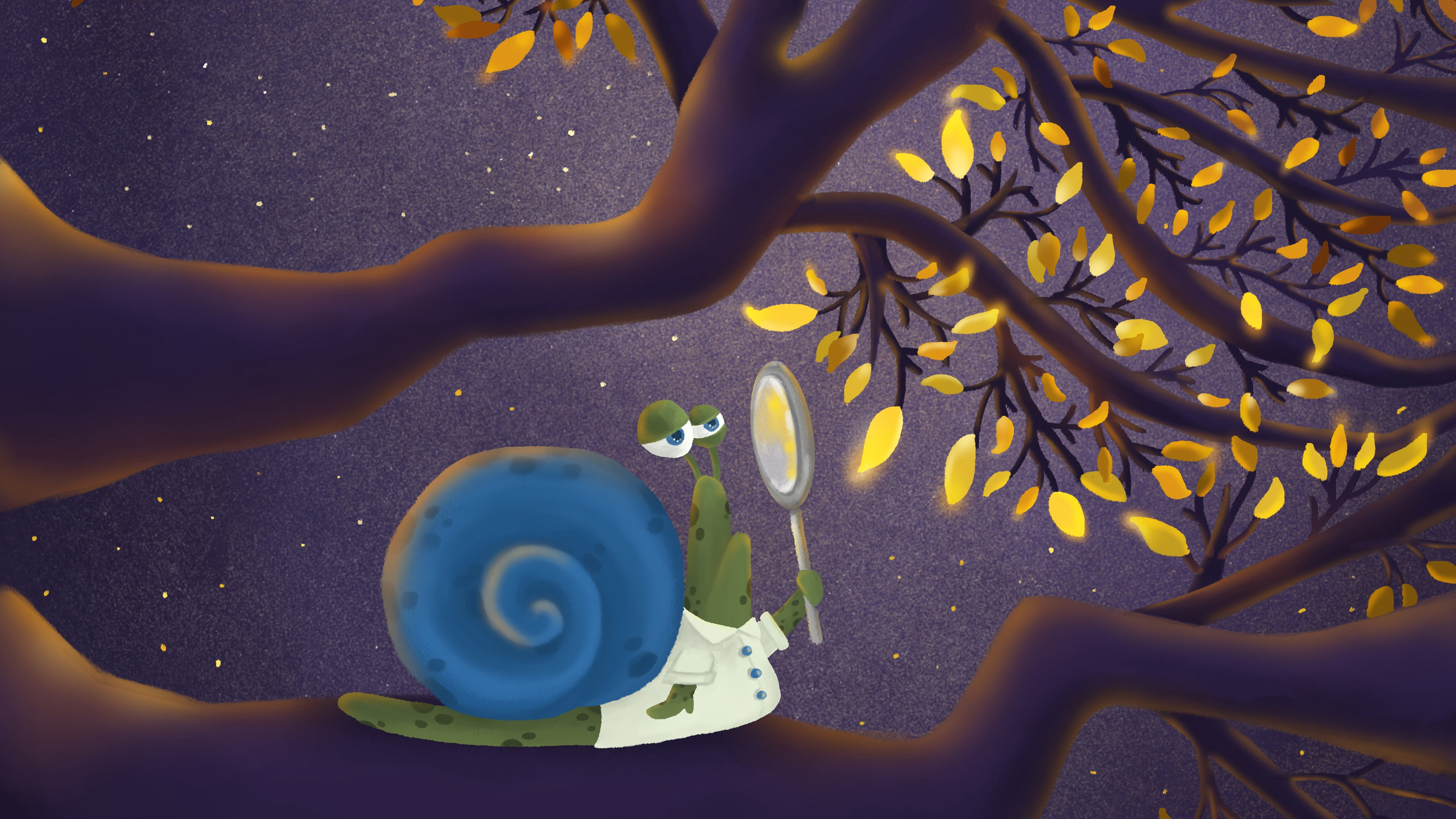 Обои ветвь, иллюстрация, дерево, синий, лист в разрешении 3840x2160